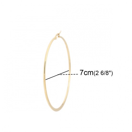 Picture of 304 Stainless Steel Hoop Earrings Gold Plated Round 7cm Dia., Post/ Wire Size: (16 gauge), 1 Pair