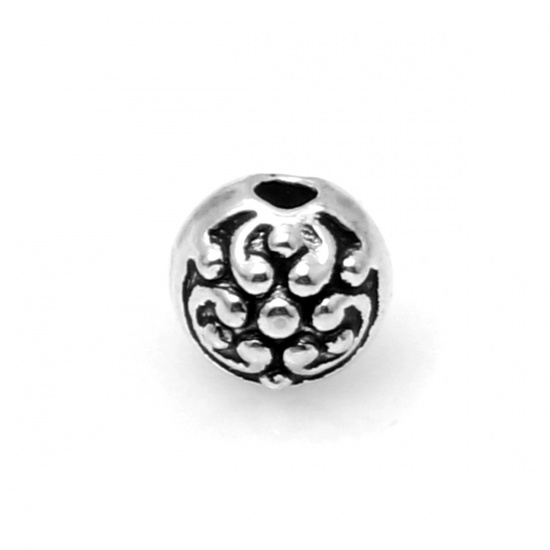 Picture of Zinc Based Alloy Spacer Beads Round Antique Silver Carved Pattern About 5mm Dia., Hole: Approx 1.2mm, 2000 PCs