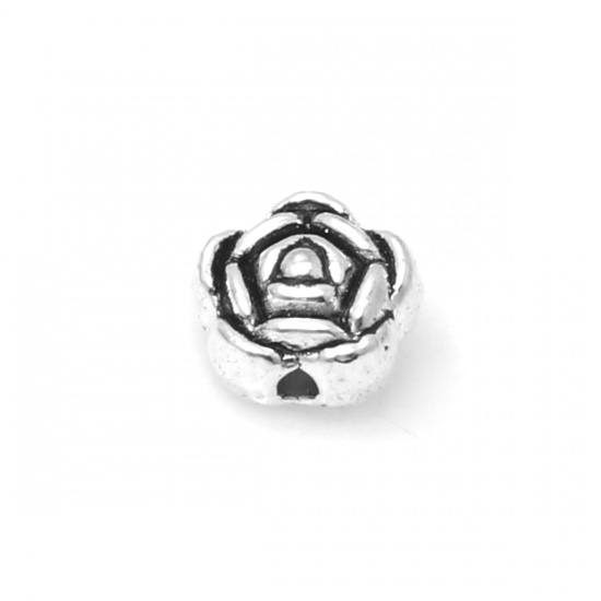 Bild von Zinklegierung Zwischenperlen Spacer Perlen Rose Antiksilber ca. 6mm x 6mm, Loch:ca. 1.1mm, 2000 Stück