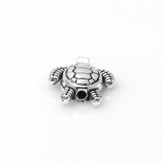 Bild von Zinklegierung Ozean Schmuck Zwischenperlen Spacer Perlen Schildkröte Antiksilber ca. 13mm x 12mm, Loch:ca. 1.1mm, 50 Stück