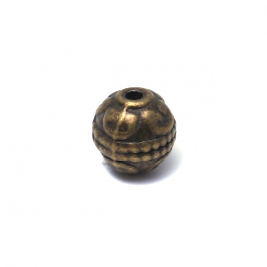 Picture of Zinc Based Alloy Spacer Beads Round Antique Bronze Carved Pattern About 8mm Dia., Hole: Approx 1.4mm, 1000 PCs