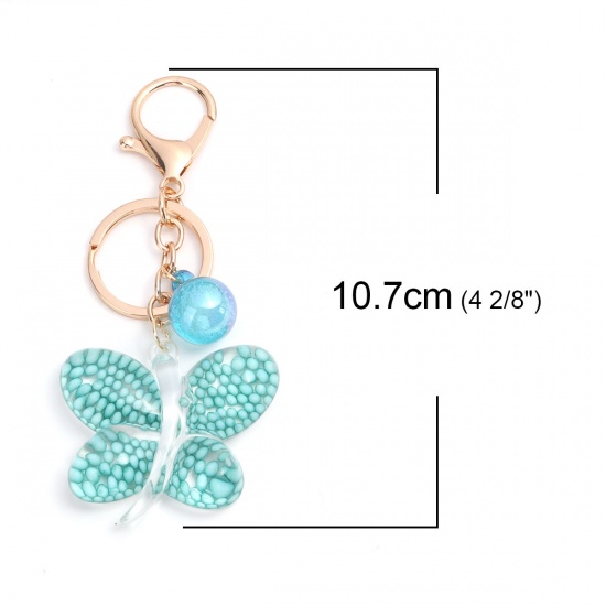 Picture of Keychain & Keyring Gold Plated Green Butterfly Animal Sequins 10.7cm x 5cm, 1 Piece