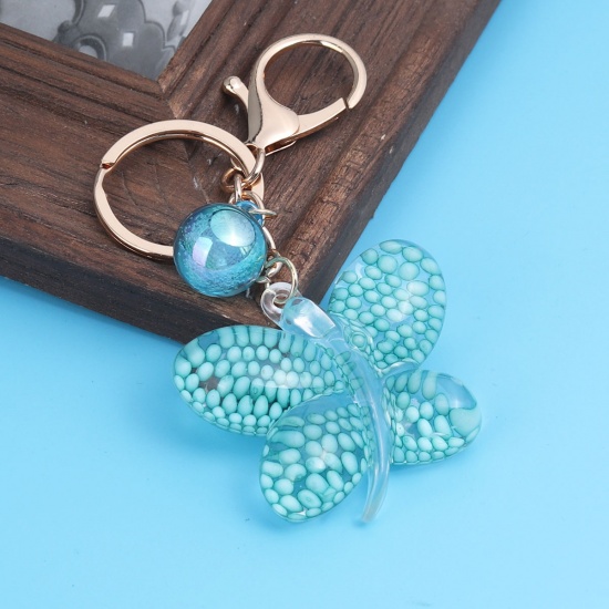 Picture of Keychain & Keyring Gold Plated Green Butterfly Animal Sequins 10.7cm x 5cm, 1 Piece