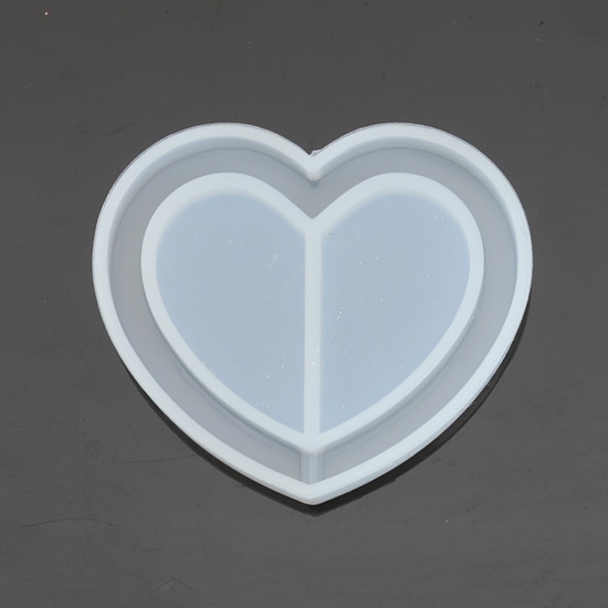 Immagine di Silicone Muffa della Resina per Gioielli Rendendo Cuore Bianco 5.1cm x 4.4cm, 2 Pz