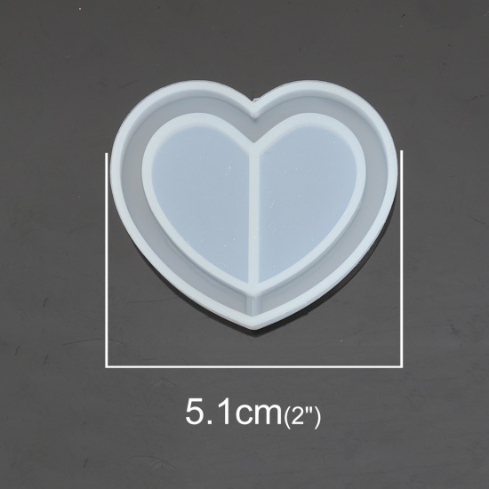 Immagine di Silicone Muffa della Resina per Gioielli Rendendo Cuore Bianco 5.1cm x 4.4cm, 2 Pz