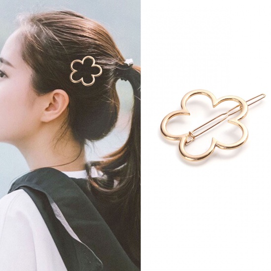 Picture of Hair Clips Findings Gold Plated Flower Hollow 5.6cm x 4.5cm, 5 PCs