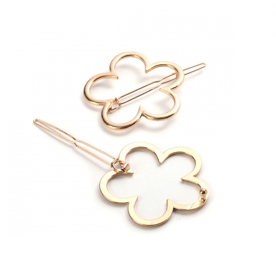 Picture of Hair Clips Findings Gold Plated Flower Hollow 5.6cm x 4.5cm, 5 PCs