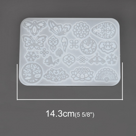 Immagine di Silicone Muffa della Resina per Gioielli Rendendo Rettangolo Bianco Fiore 14.3cm x 9.9cm, 1 Pz