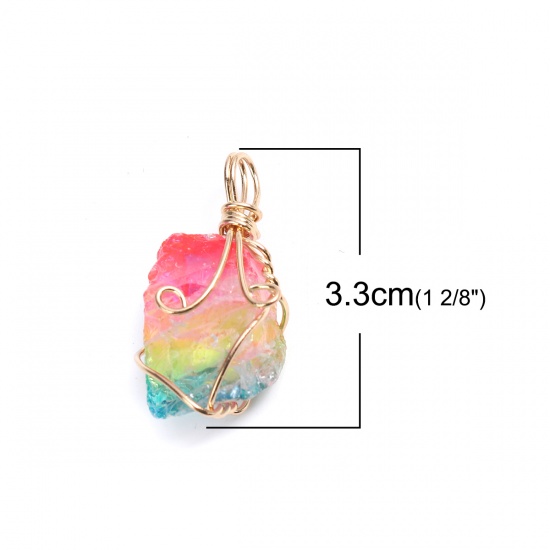 Picture of (Grade A) Crystal ( Natural ) Pendants Gold Plated Multicolor Irregular 33mm x 22mm, 1 Piece