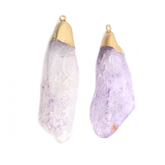 Picture of (Grade A) Crystal ( Natural ) Pendants Gold Plated Mauve Irregular 57mm x 23mm, 1 Piece