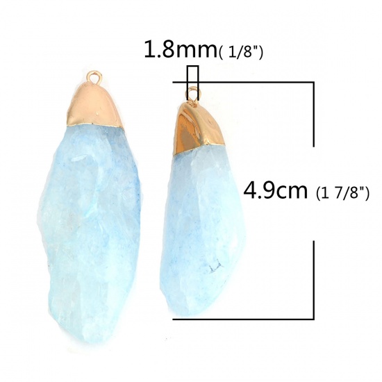 Picture of (Grade A) Crystal ( Natural ) Pendants Gold Plated Light Blue Irregular 49mm x 18mm, 1 Piece