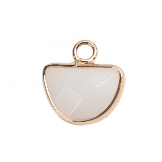 Picture of (Grade A) Quartz Rock Crystal ( Natural ) Charms Gold Plated White Half Round 14mm x 13mm, 1 Piece