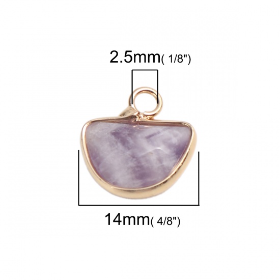 Picture of (Grade A) Stone ( Natural ) Charms Gold Plated Purple Half Round 14mm x 13mm, 1 Piece