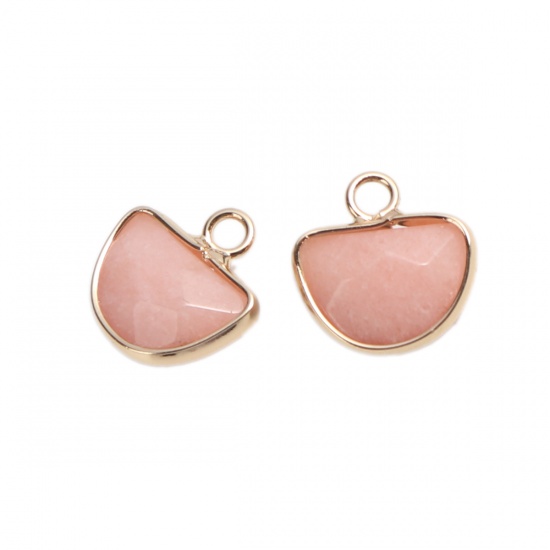 Picture of (Grade B) Stone ( Natural ) Charms Gold Plated Pink Half Round 14mm x 13mm, 1 Piece