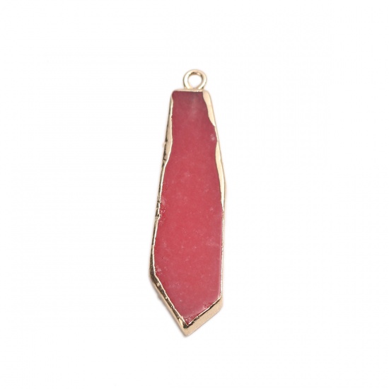 Picture of (Grade B) Stone ( Natural ) Pendants Gold Plated Red Irregular 4.3cm x 1cm, 1 Piece