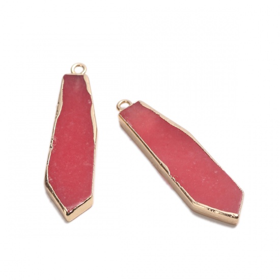 Picture of (Grade B) Stone ( Natural ) Pendants Gold Plated Red Irregular 4.3cm x 1cm, 1 Piece