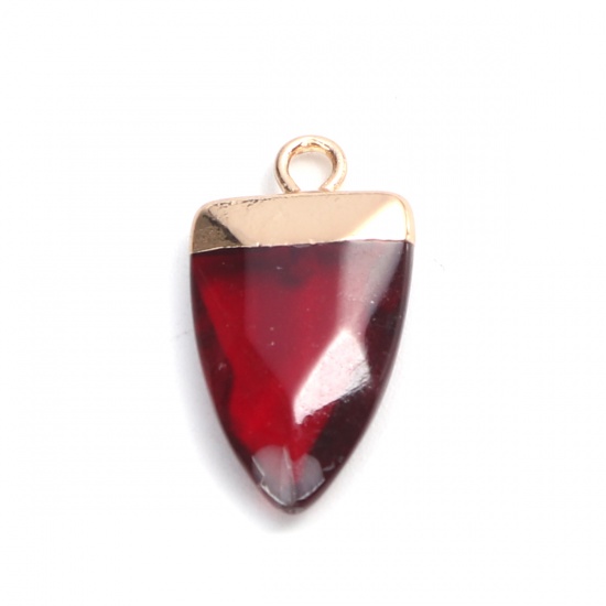 Picture of Glass Charms Irregular Gold Plated Deep Red Faceted 20mm x 10mm, 5 PCs