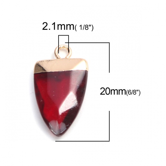 Picture of Glass Charms Irregular Gold Plated Deep Red Faceted 20mm x 10mm, 5 PCs