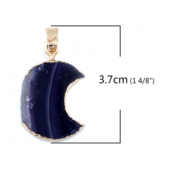 Image de (Classement A) Pendentifs en Agate ( Naturel ) Demi Lune Doré Bleu 3.7cm x 2cm, 1 Pièce