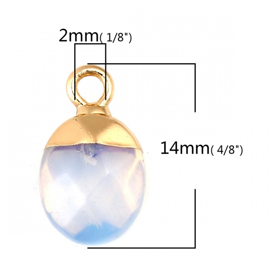 Picture of (Grade A) Opal ( Synthetic ) Charms Gold Plated White Oval Faceted 14mm x 8mm, 1 Piece