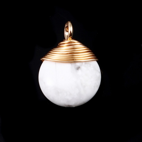 Immagine di (Grado A) Turchese ( Naturale ) Charms Oro Placcato Bianco Tondo Crepa 14mm x 10mm, 1 Pz