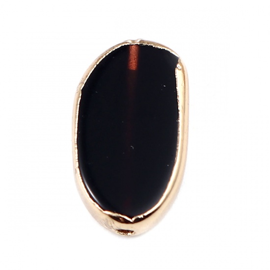 Picture of Glass Beads Oval Gold Plated Black About 16mm x 10mm, Hole: Approx 1.3mm, 1 Piece