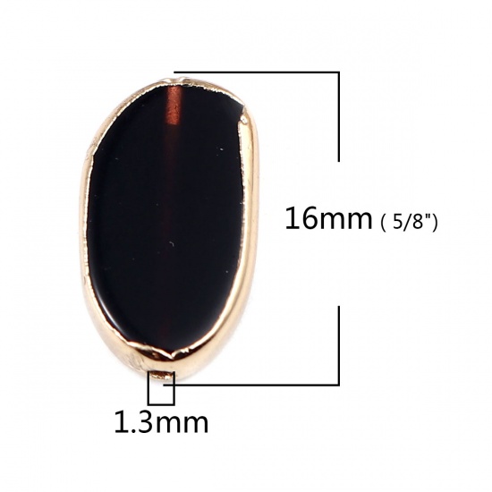 Picture of Glass Beads Oval Gold Plated Black About 16mm x 10mm, Hole: Approx 1.3mm, 1 Piece