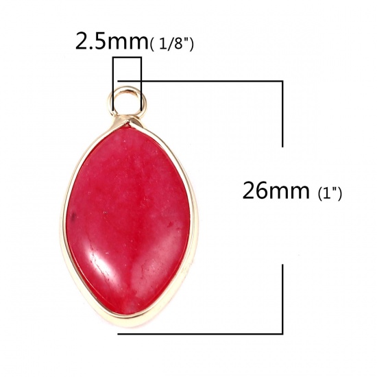 Picture of (Grade B) Stone ( Natural ) Charms Gold Plated Red Leaf 26mm x 14mm, 1 Piece