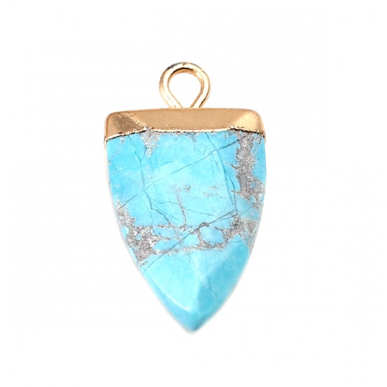 Picture of (Grade A) Turquoise ( Natural ) Charms Gold Plated Blue Drop 21mm x 10mm, 1 Piece