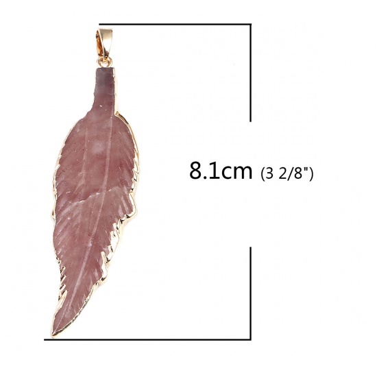 Immagine di (Grado A) Quarzo fragola ( Naturale ) Ciondoli Oro Placcato Marrone Foglia 8.1cm x 2.1cm, 1 Pz