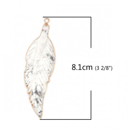 Immagine di (Grado A) Turchese ( Naturale ) Ciondoli Oro Placcato Bianco Foglia Crepa 8.1cm x 2.1cm, 1 Pz