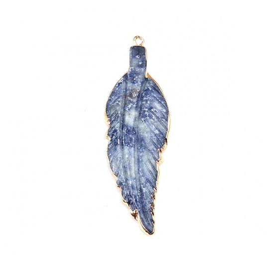 Immagine di (Grado A) Pietra Blu ( Naturale ) Ciondoli Oro Placcato Blu Foglia 8.1cm x 2.1cm, 1 Pz