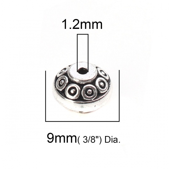 Picture of Zinc Based Alloy Spacer Beads Flat Round Antique Silver Color Circle About 9mm Dia., Hole: Approx 1.2mm, 50 PCs