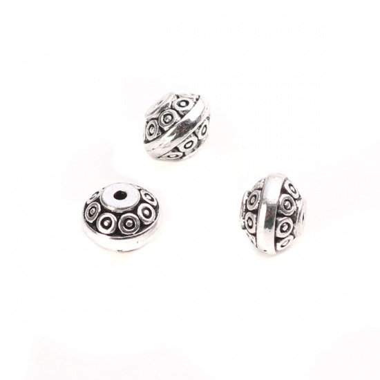 Picture of Zinc Based Alloy Spacer Beads Flat Round Antique Silver Color Circle About 9mm Dia., Hole: Approx 1.2mm, 50 PCs