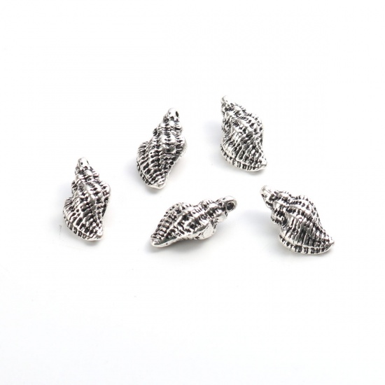 Picture of Zinc Based Alloy Spacer Beads Conch/ Sea Snail Antique Silver Color Enamel About 20mm x 11mm, Hole: Approx 1.5mm, 20 PCs