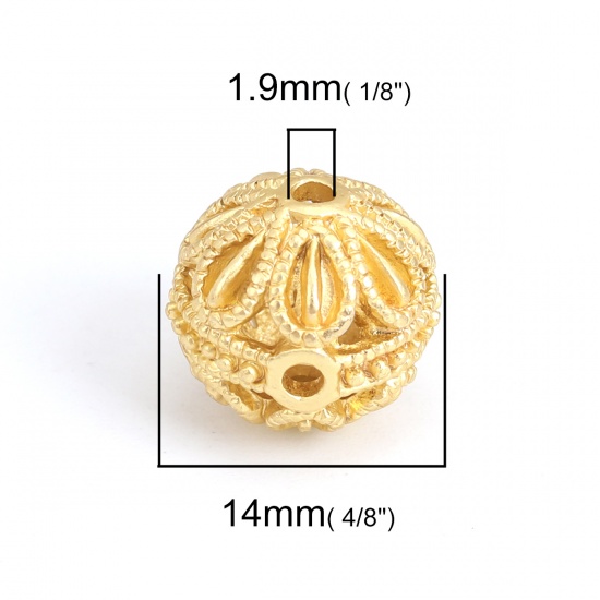 Picture of Zinc Based Alloy Spacer Beads Round Matt Gold Filigree About 14mm Dia., Hole: Approx 1.9mm, 5 PCs