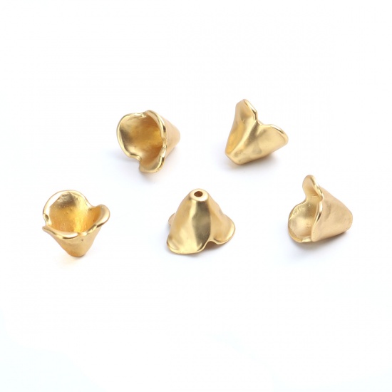Bild von Zinklegierung Zwischenperlen Spacer Perlen Blumen Vergoldet ca. 13mm x 10mm, Loch:ca. 1.5mm, 5 Stück