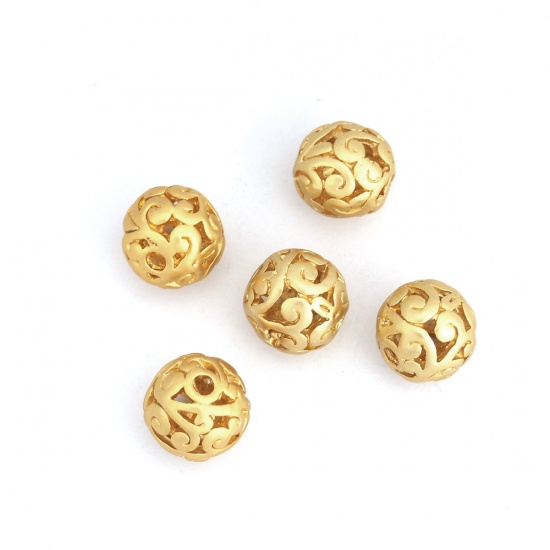 Picture of Zinc Based Alloy Spacer Beads Round Matt Gold Filigree About 10mm Dia., Hole: Approx 1.8mm, 5 PCs