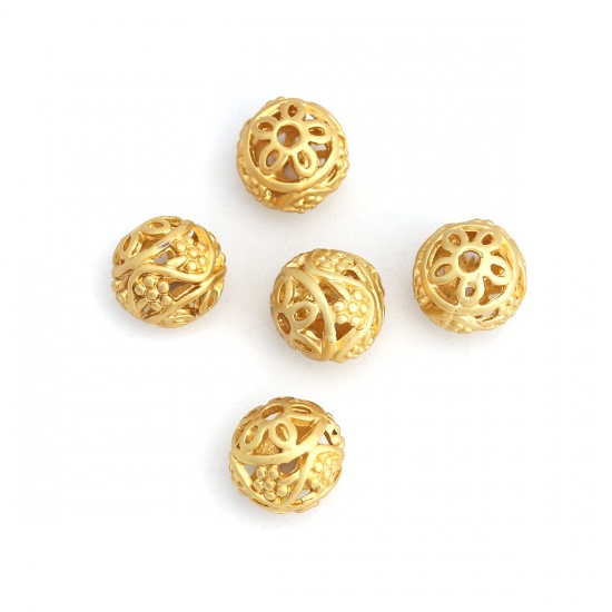 Picture of Zinc Based Alloy Spacer Beads Round Matt Gold Filigree About 10mm Dia., Hole: Approx 1.6mm, 5 PCs