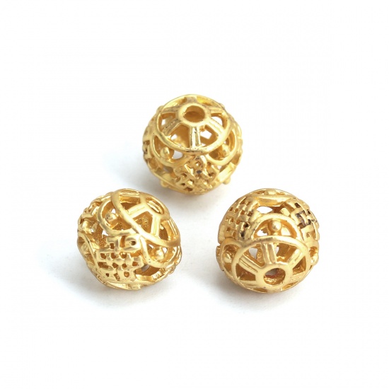 Picture of Zinc Based Alloy Spacer Beads Round Matt Gold Filigree About 11mm Dia., Hole: Approx 2.1mm, 5 PCs