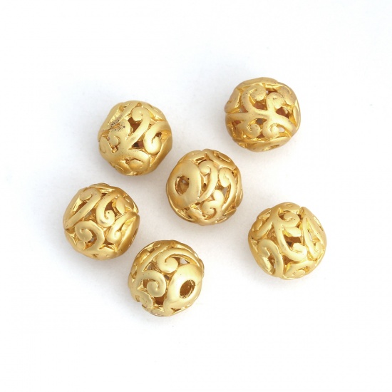 Picture of Zinc Based Alloy Spacer Beads Round Matt Gold Filigree About 8mm Dia., Hole: Approx 1.6mm, 10 PCs