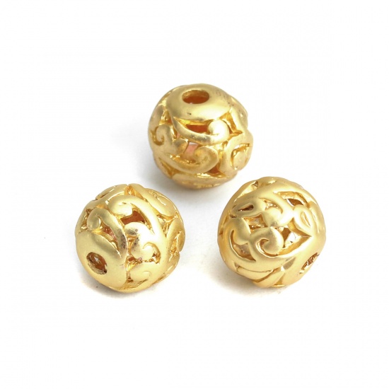 Picture of Zinc Based Alloy Spacer Beads Round Matt Gold Filigree About 8mm Dia., Hole: Approx 1.6mm, 10 PCs