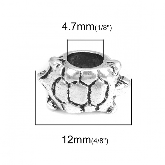 Immagine di Lega di Zinco Gioielli Oceanici Perline Tartaruga di Mare Argento Antico Circa 12mm x 7mm, Foro:Circa 4.7mm x 4.2mm, 10 Pz