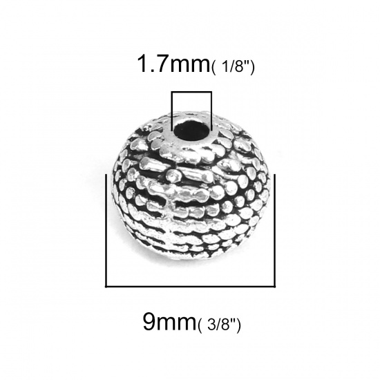 Picture of Zinc Based Alloy Spacer Beads Round Antique Silver Color About 9mm Dia., Hole: Approx 1.7mm, 50 PCs