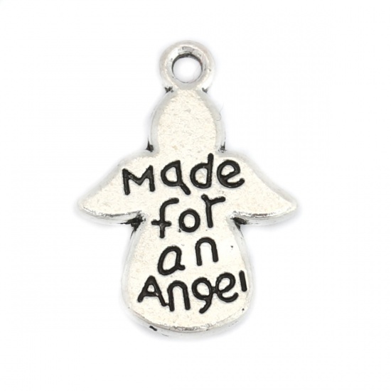 Picture of Zinc Based Alloy Charms Angel Antique Silver Message " Made for an Angel " 17mm x 12mm, 1 Kilogram(about 875 PCs)