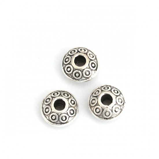 Picture of Zinc Based Alloy Spacer Beads Round Antique Silver Carved Pattern About 6mm Dia., Hole: Approx 1.6mm, 2800 PCs