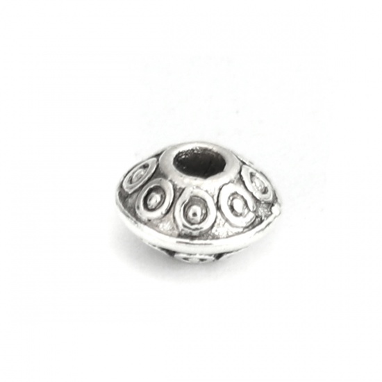Picture of Zinc Based Alloy Spacer Beads Round Antique Silver Carved Pattern About 6mm Dia., Hole: Approx 1.6mm, 2800 PCs