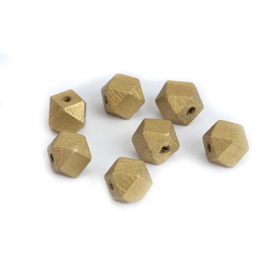 Picture of Wood Spacer Beads Geometric Olive Green Faceted About 12mm x 12mm, Hole: Approx 3mm, 50 PCs