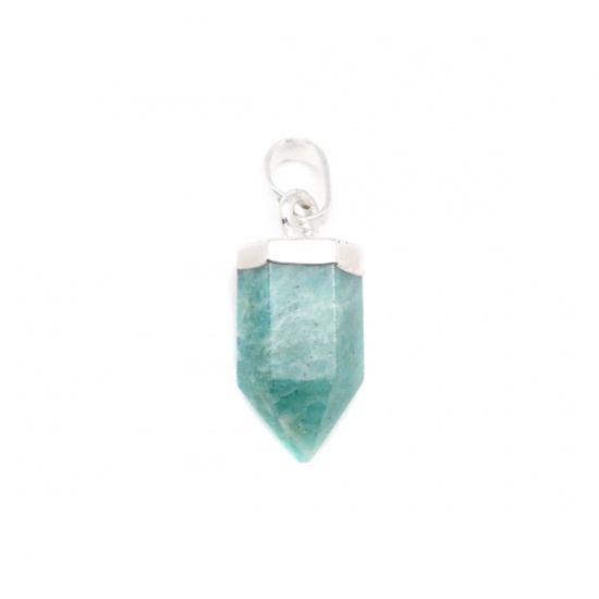 Picture of Copper & Amazonite ( Natural ) Charms Silver Plated Lake Blue Hexagonal Prism 25mm x 9mm - 24mm x 8mm, 1 Piece
