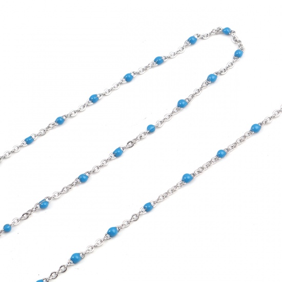 Picture of 304 Stainless Steel Link Cable Chain Silver Tone Blue Enamel 2.5x2mm, 1 M